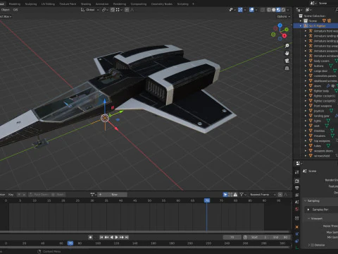 Sci-Fi Space Fighter Jet with Interior Cockpit 3D Model