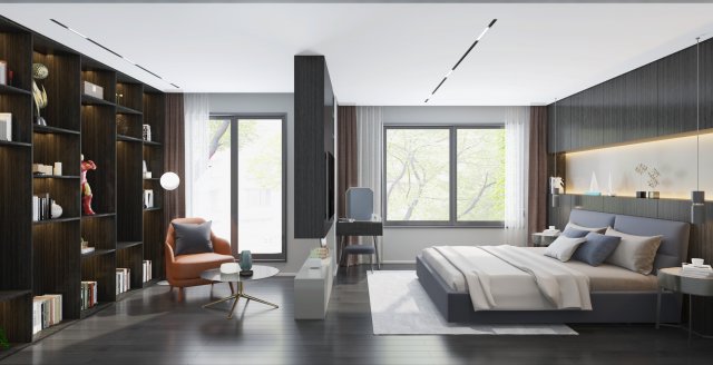 modern minimalist bedroom 3D 模型 .c4d .max .obj .3ds .fbx .stl .blend