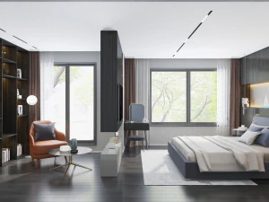 nowoczesna minimalistyczna sypialnia Model 3D