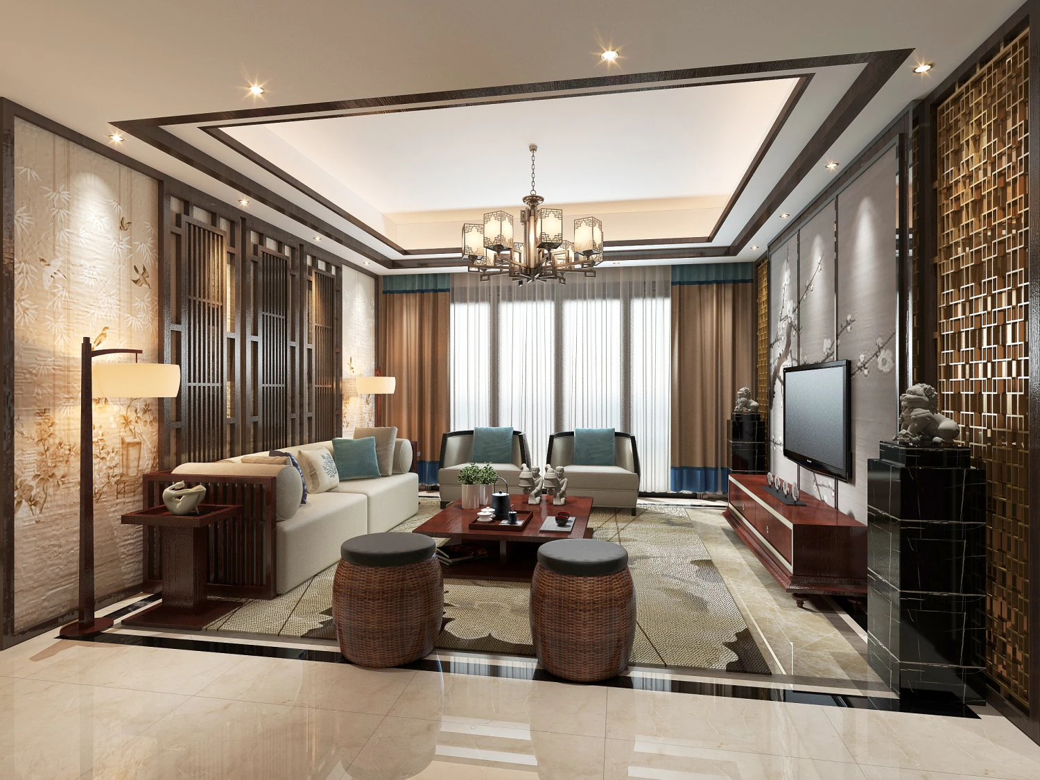new chinese style living room 3D Model .c4d .max .obj .3ds .fbx .stl .blend 