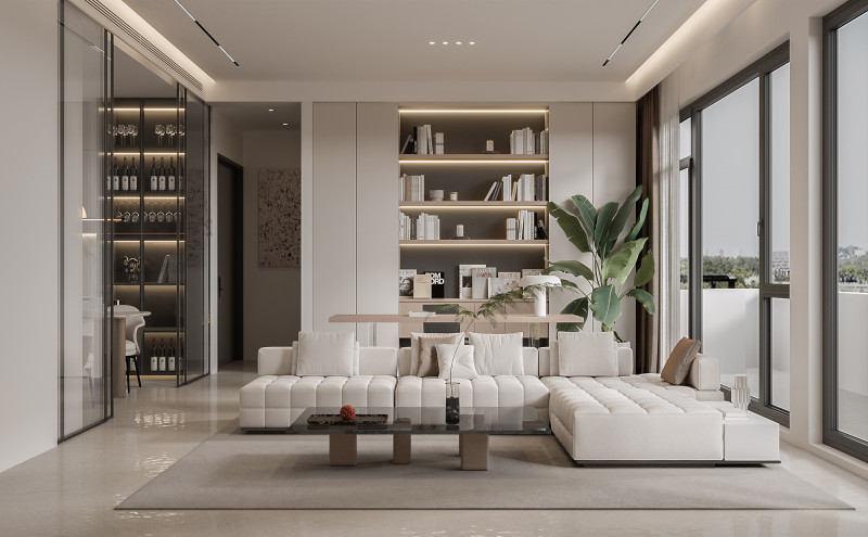 Modern minimalist living room and dining room Modelo 3D .c4d .max .obj .3ds .fbx .stl .blend