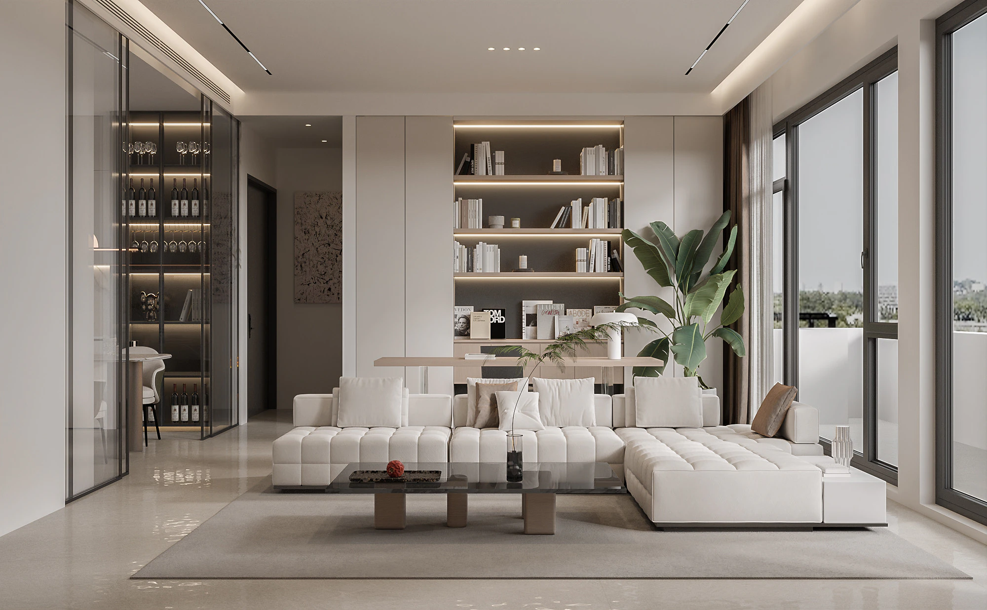 Modern minimalist living room and dining room 3D Model .c4d .max .obj .3ds .fbx .stl .blend 