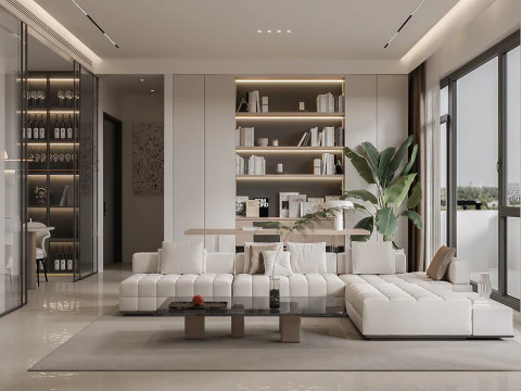 Sal&oacute;n y comedor minimalistas y modernos. Modelo 3D