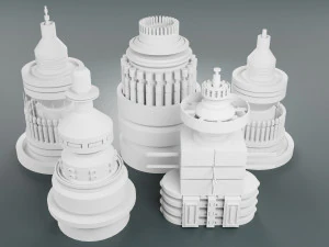 विज्ञान-फाई किटबैश तत्व 5-पीसी 3D मॉडल