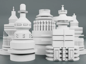 विज्ञान-फाई किटबैश तत्व 5-पीसी 3D मॉडल