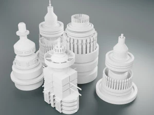 विज्ञान-फाई किटबैश तत्व 5-पीसी 3D मॉडल