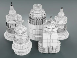 विज्ञान-फाई किटबैश तत्व 5-पीसी 3D मॉडल