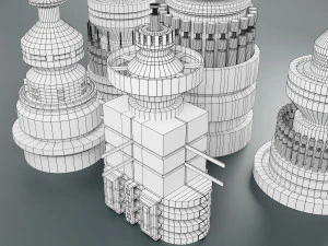 विज्ञान-फाई किटबैश तत्व 5-पीसी 3D मॉडल