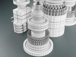 विज्ञान-फाई किटबैश तत्व 5-पीसी 3D मॉडल