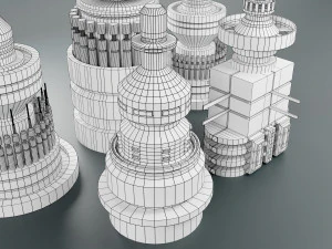 विज्ञान-फाई किटबैश तत्व 5-पीसी 3D मॉडल