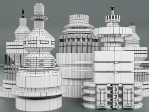 विज्ञान-फाई किटबैश तत्व 5-पीसी 3D मॉडल