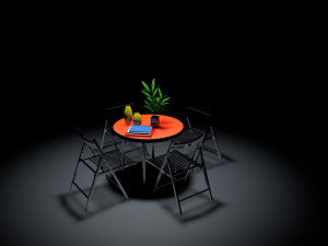 table and chairs in restaurant 3D मॉडल