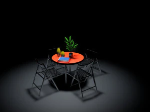 table and chairs in restaurant 3D Model