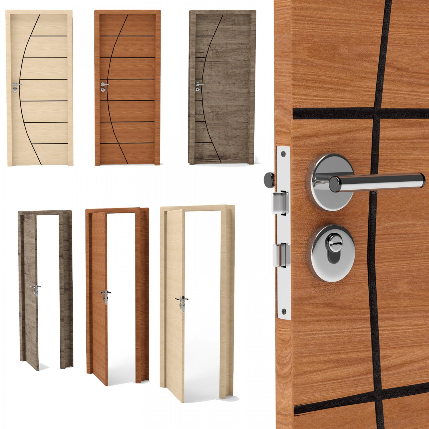 3 doors modern 3D Model .c4d .max .obj .3ds .fbx .stl .blend 
