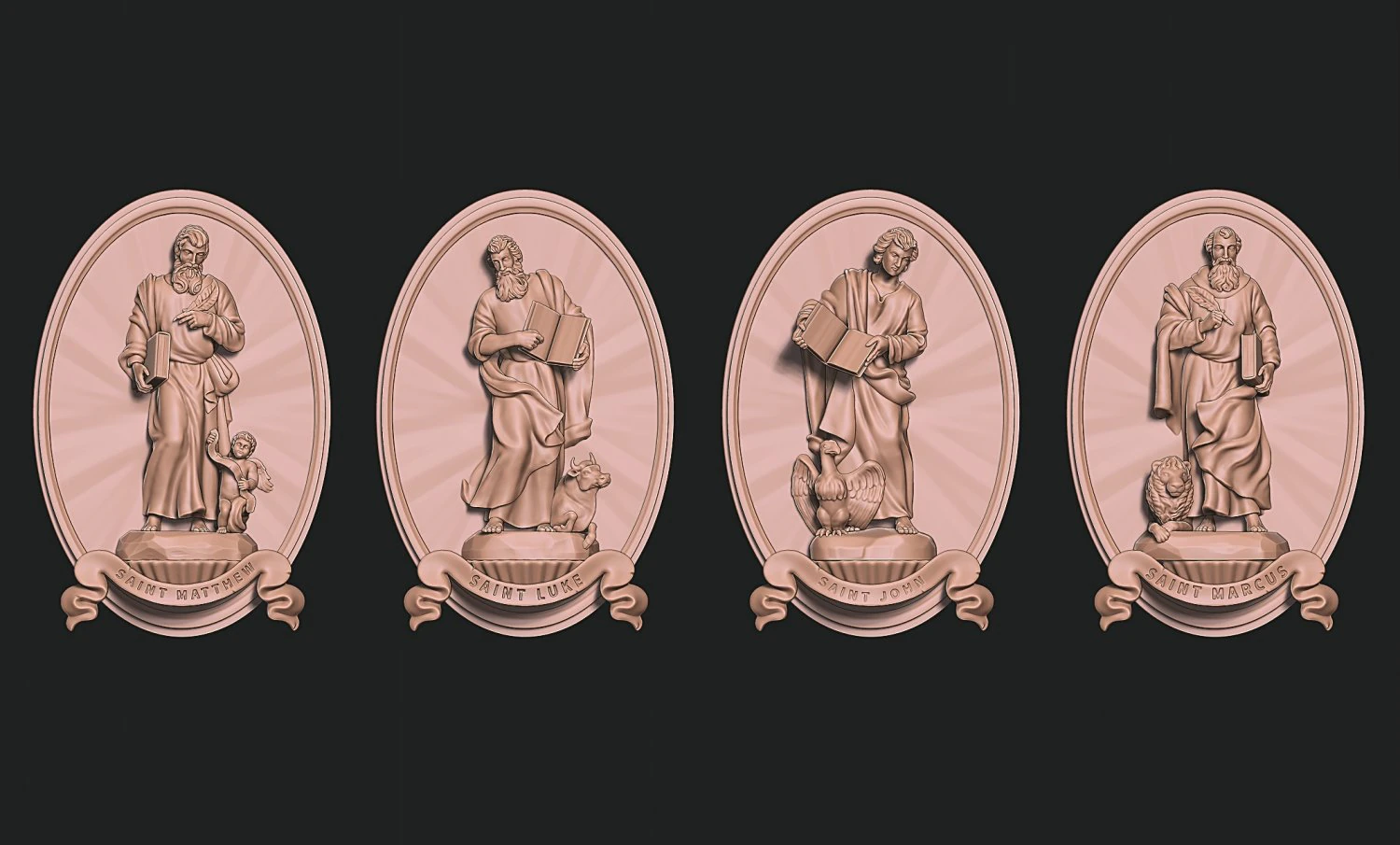 The Four Evangelist Relief - Collection - CNC - 3D print model 3D Print Model .c4d .max .obj .3ds .fbx .stl .blend 