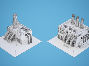 set of 2 factories with textures low-poly 3D-Modell