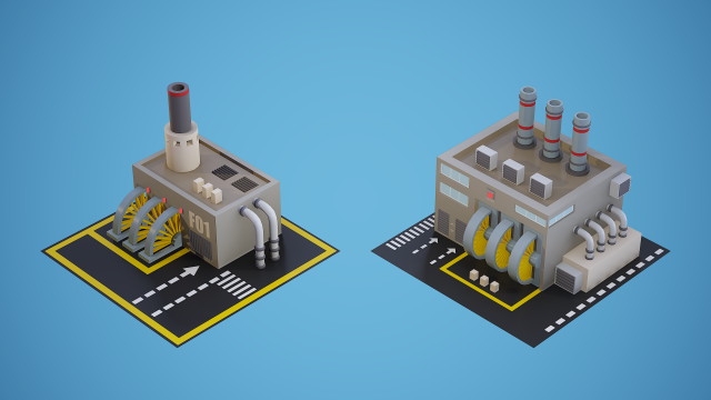 set of 2 factories with textures low-poly 3D-Modell .c4d .max .obj .3ds .fbx .stl .blend 
