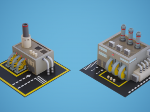set of 2 factories with textures low-poly 3D 모델
