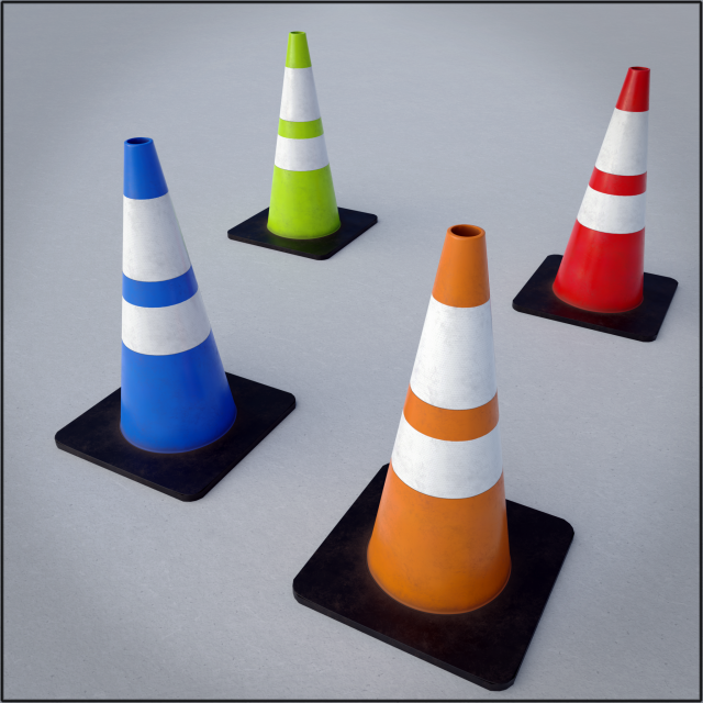 traffic cones game asset multi-pack Model 3D .c4d .max .obj .3ds .fbx .stl .blend 