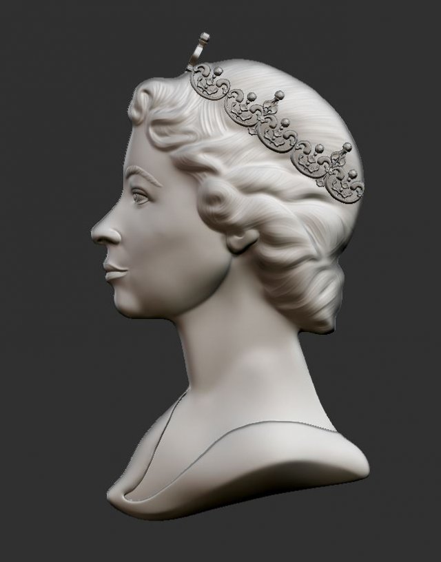 Elizabeth 2 relief portrait 3D 打印模型 .c4d .max .obj .3ds .fbx .stl .blend