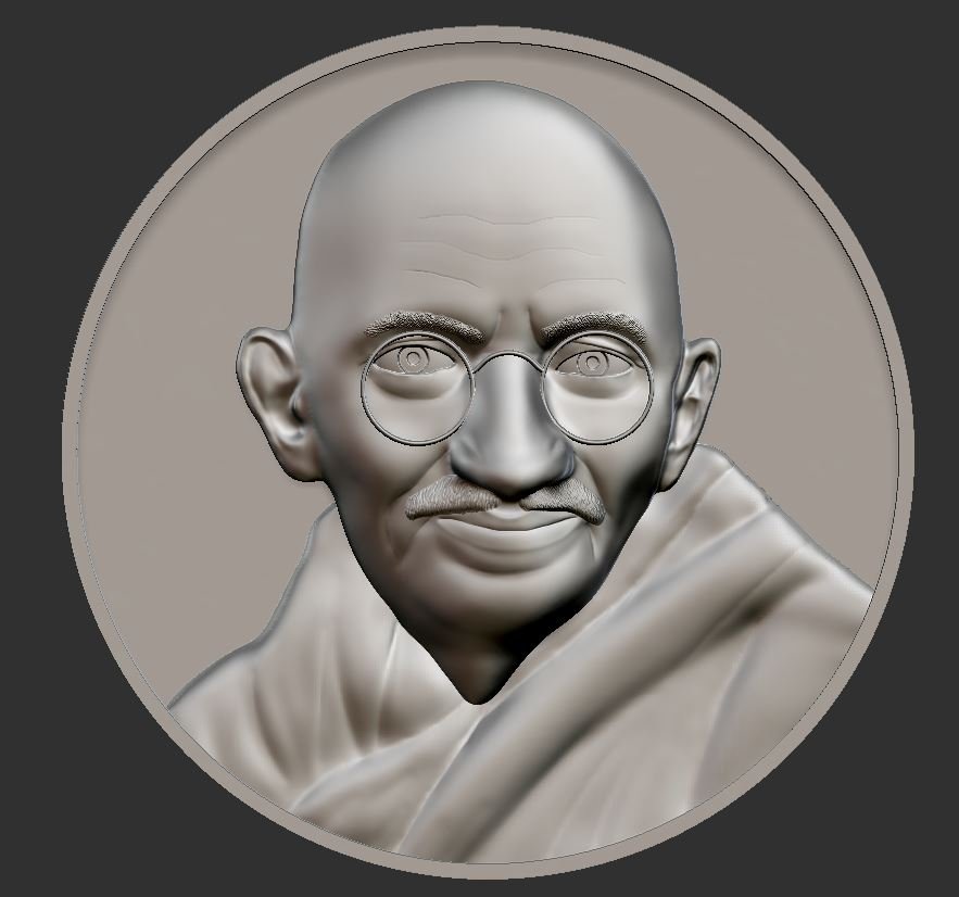 Mahatma Gandhi Relief Model 3D Принт Модель In Монеты И Жетоны.