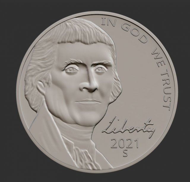 Coin Jefferson 3D Print Model .c4d .max .obj .3ds .fbx .stl .blend 