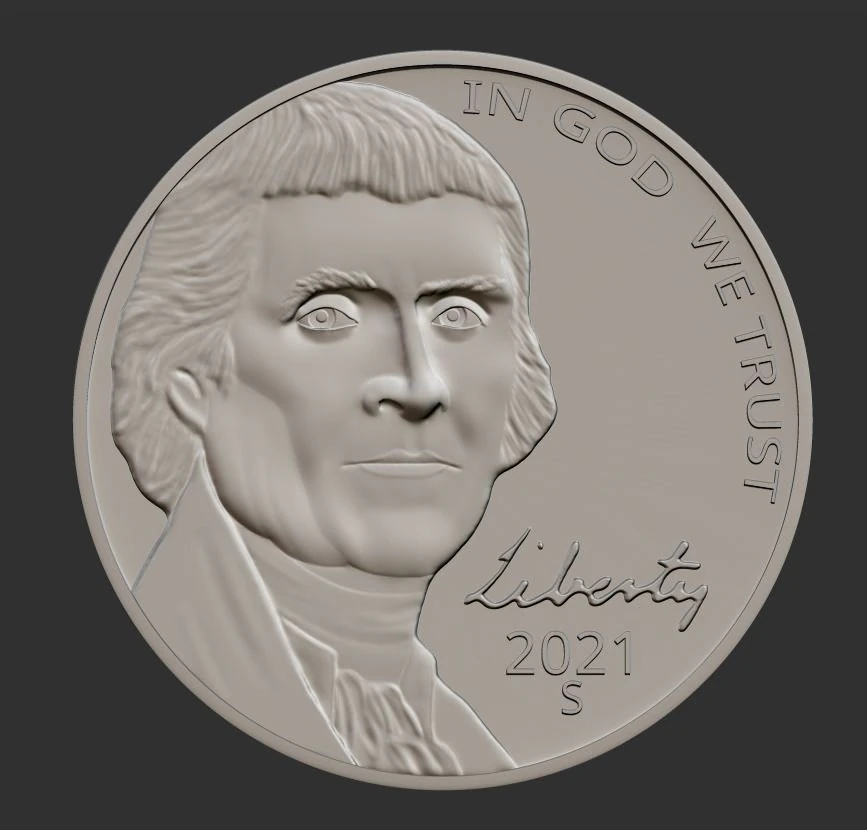 Coin Jefferson 3D Print Model .c4d .max .obj .3ds .fbx .stl .blend