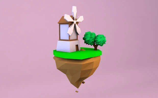 cartoon mill on island 3D Model .c4d .max .obj .3ds .fbx .stl .blend 