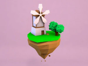 cartoon mill on island 3D Model