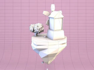 cartoon mill on island 3D Model