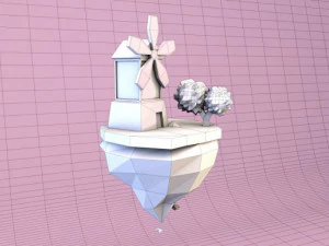 cartoon mill on island 3D Model