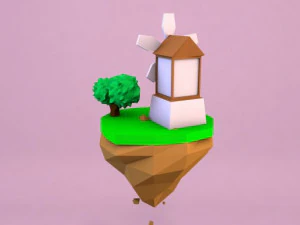 cartoon mill on island 3D Model