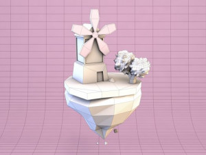 cartoon mill on island Modèle 3D