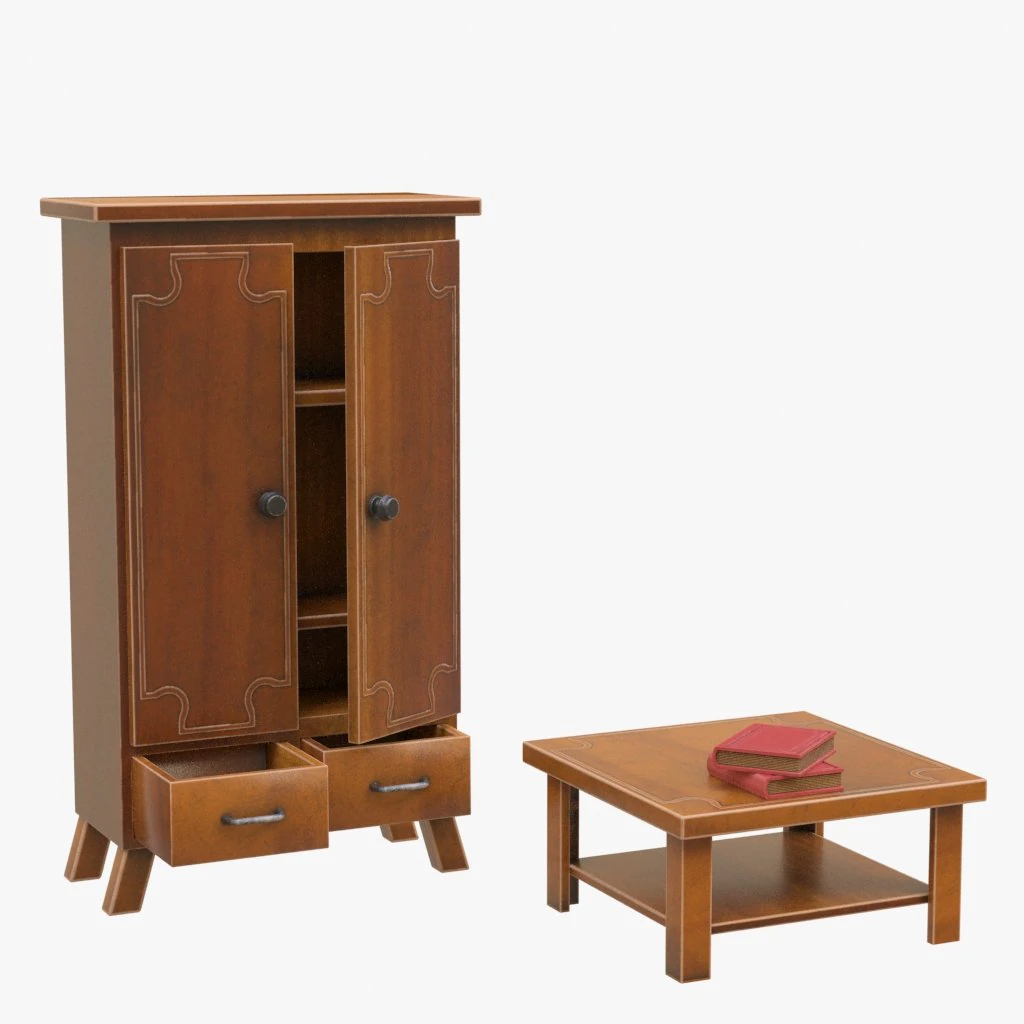 cupboard and table 3D Model .c4d .max .obj .3ds .fbx .stl .blend 