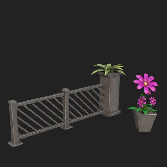 Fence with flowers 3D 模型 .c4d .max .obj .3ds .fbx .stl .blend 