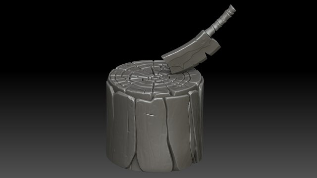 Stylized stump with ax 3D Model .c4d .max .obj .3ds .fbx .stl .blend 