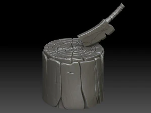 斧を持つ様式化された切り株 3Dモデル