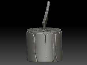 Stylized stump with ax 3D Model