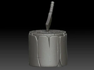 Stylized stump with ax 3D Model
