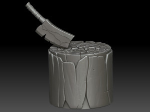 Stylized stump with ax 3D Model