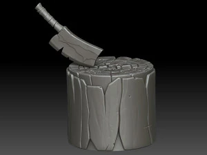 Stylized stump with ax 3D Model