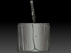 Stylized stump with ax 3D Model