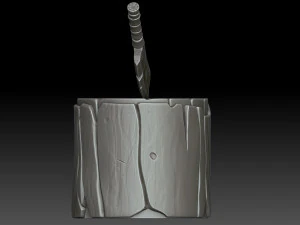 Stylized stump with ax 3D Model