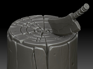 Stylized stump with ax 3D Model