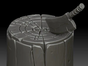 Stylized stump with ax 3D Model