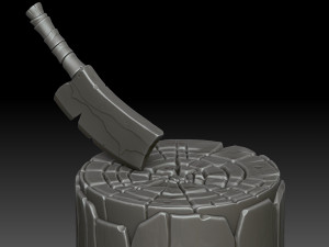 Stylized stump with ax 3D Model