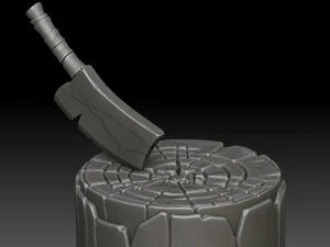 Stylized stump with ax 3D Model