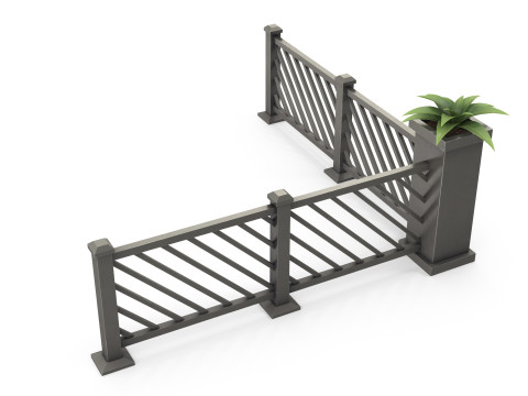 Stylized metal fence with flower 3D Model