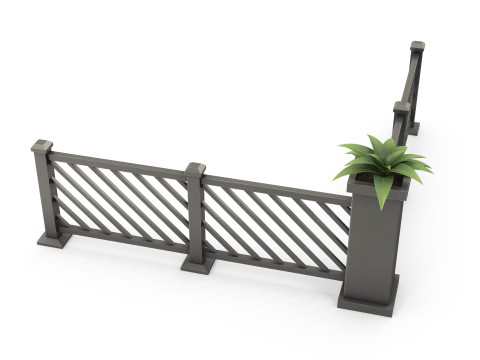 Stylized metal fence with flower Modello 3D