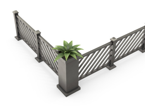 Stylized metal fence with flower Modello 3D